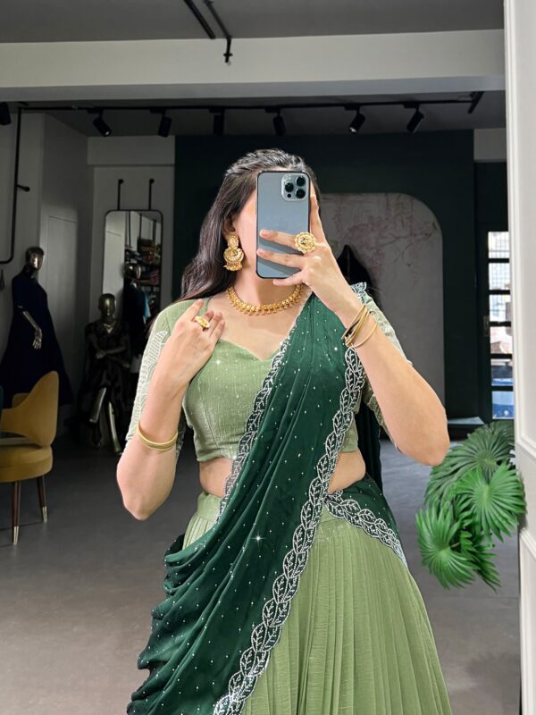 Lehenga Collection Of 2025 With Glossy Fabric In Pista color. - Image 3