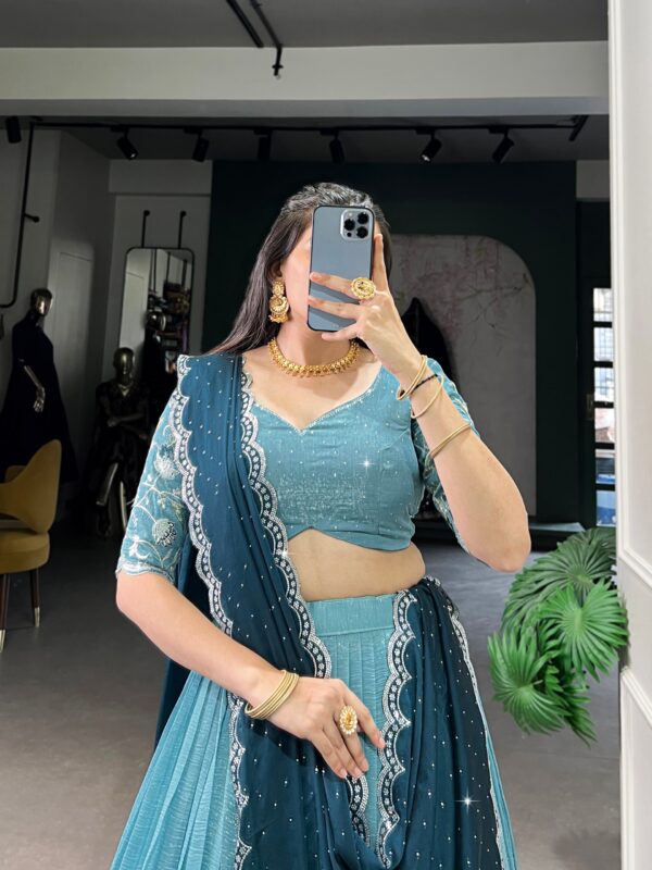 Lehenga Collection Of 2025 With Glossy Fabric In Sky Blue color. - Image 2
