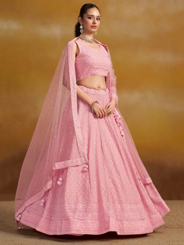 Make Stylish Look With Baby Pink Color Georgette Lehenga choli. - Image 2