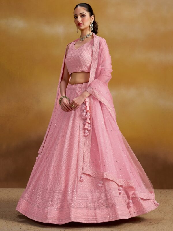 Make Stylish Look With Baby Pink Color Georgette Lehenga choli. - Image 3