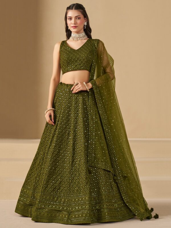 Make Stylish Look With Mahendi Color Georgette Lehenga choli. - Image 2