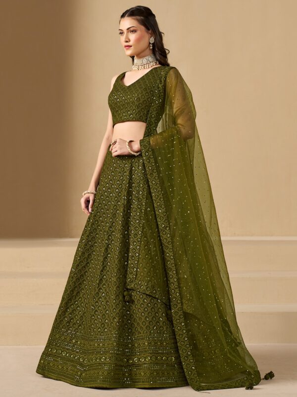 Make Stylish Look With Mahendi Color Georgette Lehenga choli. - Image 4