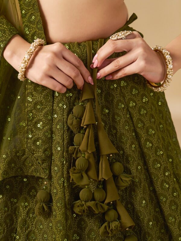 Make Stylish Look With Mahendi Color Georgette Lehenga choli. - Image 7
