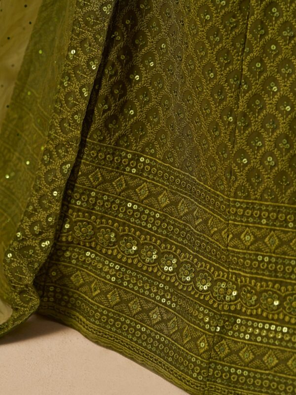 Make Stylish Look With Mahendi Color Georgette Lehenga choli. - Image 8