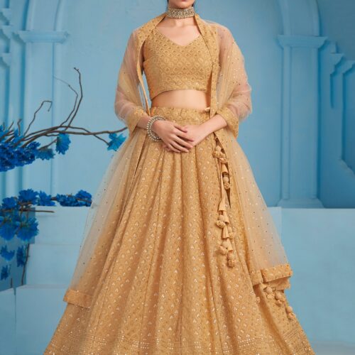 Make Stylish Look With This Beige Color Georgette Lehenga choli.