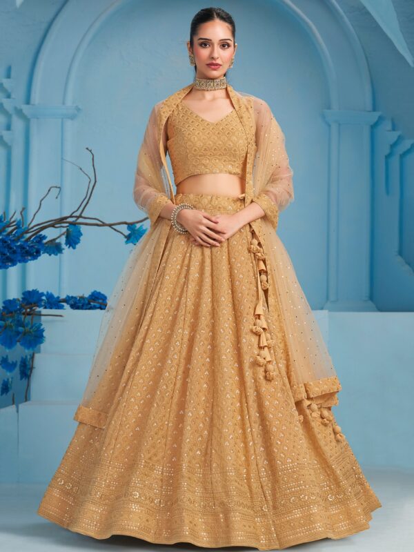 Make Stylish Look With This Beige Color Georgette Lehenga choli.