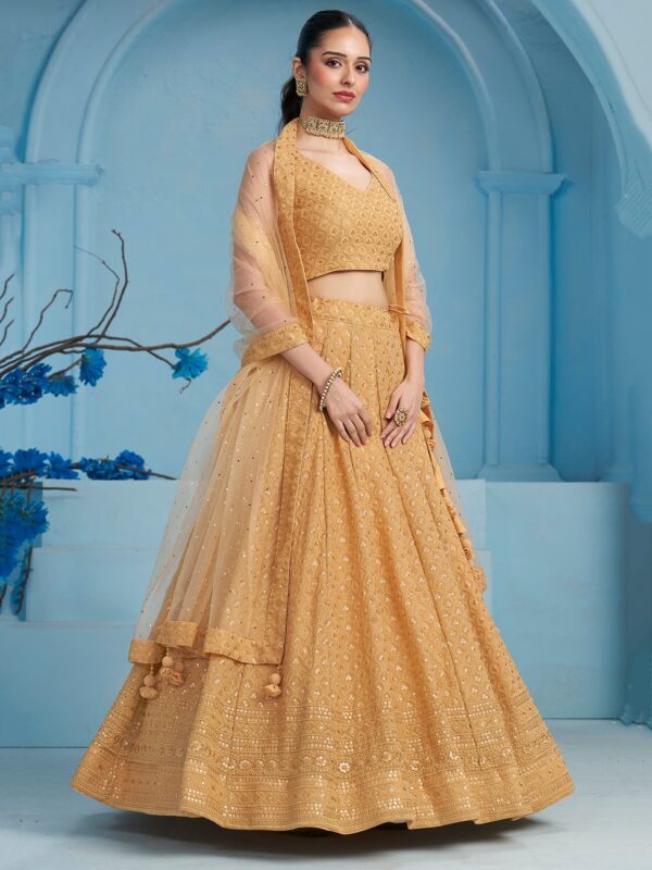 Make Stylish Look With This Beige Color Georgette Lehenga choli. - Image 2