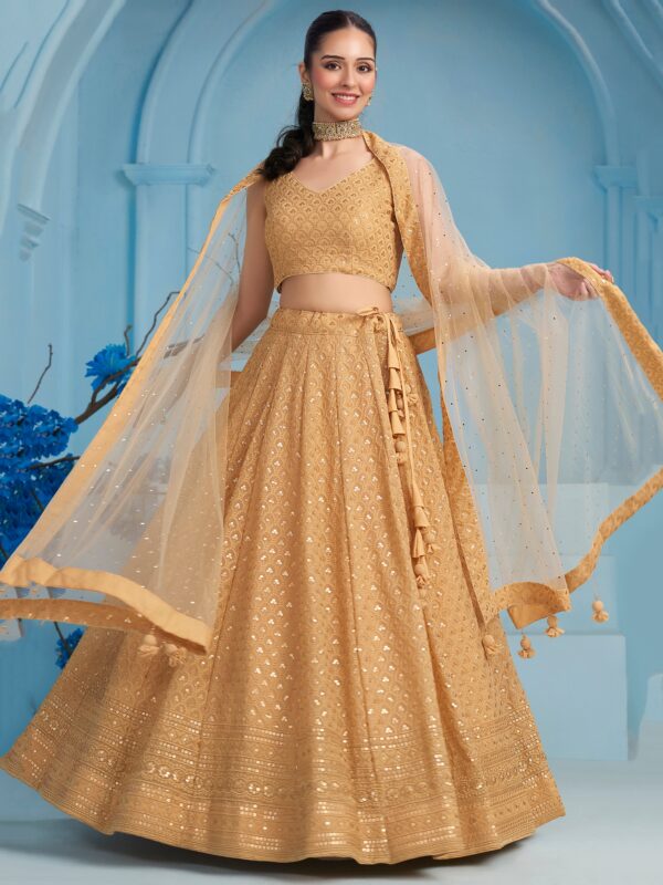 Make Stylish Look With This Beige Color Georgette Lehenga choli. - Image 5