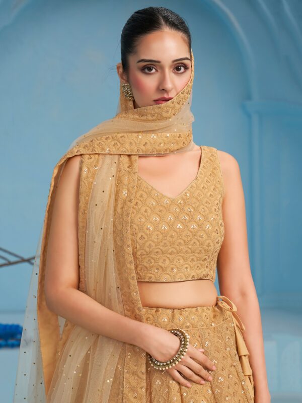 Make Stylish Look With This Beige Color Georgette Lehenga choli. - Image 7