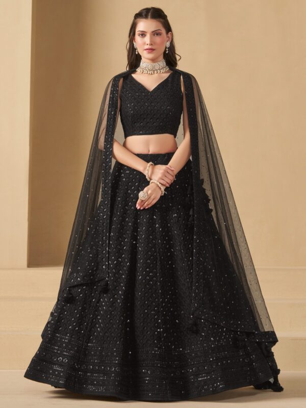 Make Stylish Look With This Black Color Georgette Lehenga choli. - Image 2