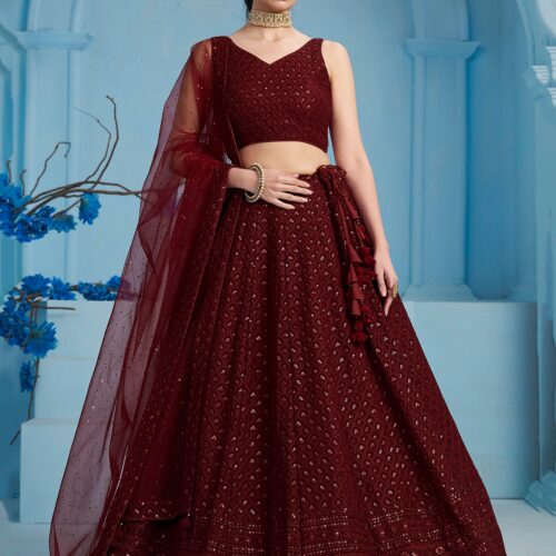Make Stylish Look With This Maroon Color Georgette Lehenga choli.