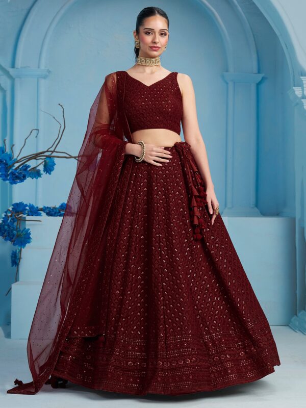Make Stylish Look With This Maroon Color Georgette Lehenga choli.