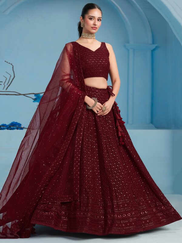 Make Stylish Look With This Maroon Color Georgette Lehenga choli. - Image 2