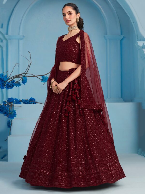Make Stylish Look With This Maroon Color Georgette Lehenga choli. - Image 3