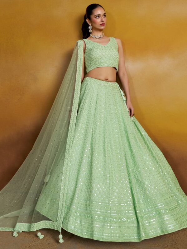 Make Stylish Look With This Mint Color Georgette Lehenga choli. - Image 2