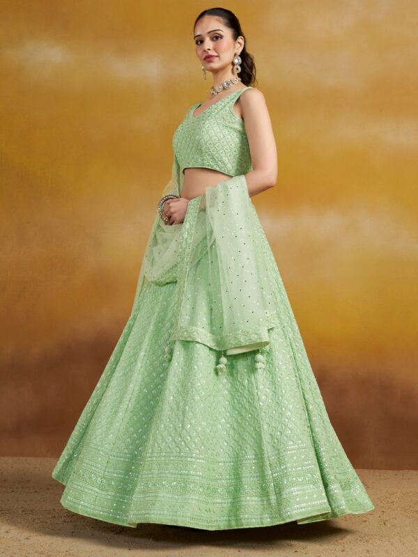 Make Stylish Look With This Mint Color Georgette Lehenga choli. - Image 3