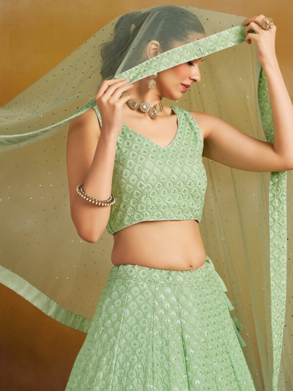 Make Stylish Look With This Mint Color Georgette Lehenga choli. - Image 6