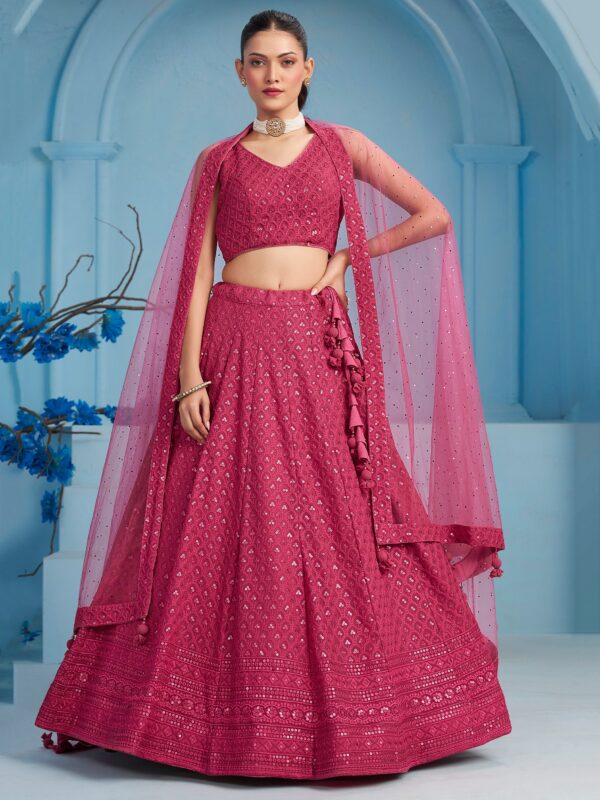 Make Stylish Look With This Pink Color Georgette Lehenga choli. - Image 2