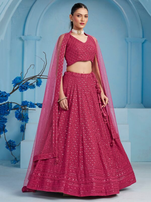 Make Stylish Look With This Pink Color Georgette Lehenga choli. - Image 3