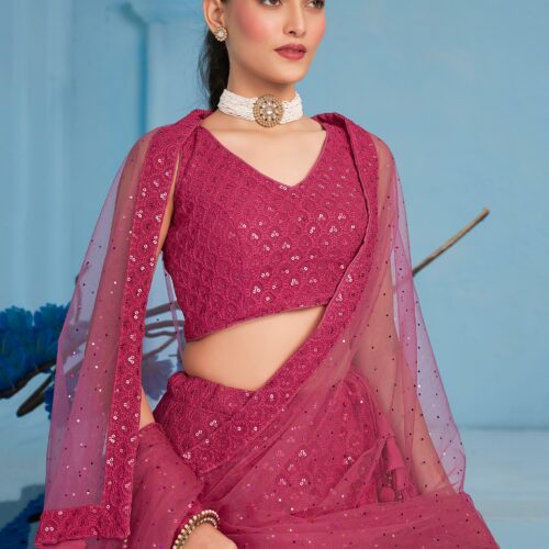 Make Stylish Look With This Pink Color Georgette Lehenga choli.