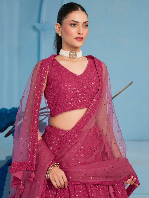 Make Stylish Look With This Pink Color Georgette Lehenga choli.