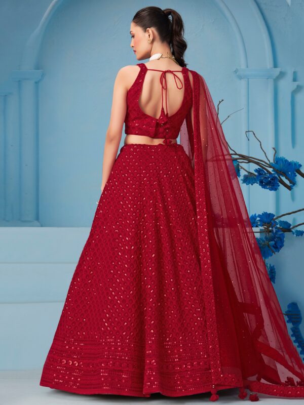Make Stylish Look With This Red Color Georgette Lehenga choli. - Image 5