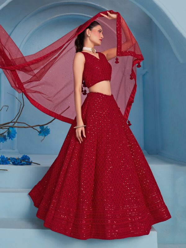 Make Stylish Look With This Red Color Georgette Lehenga choli. - Image 6