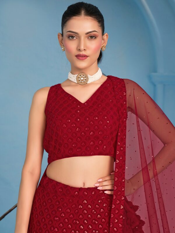 Make Stylish Look With This Red Color Georgette Lehenga choli.