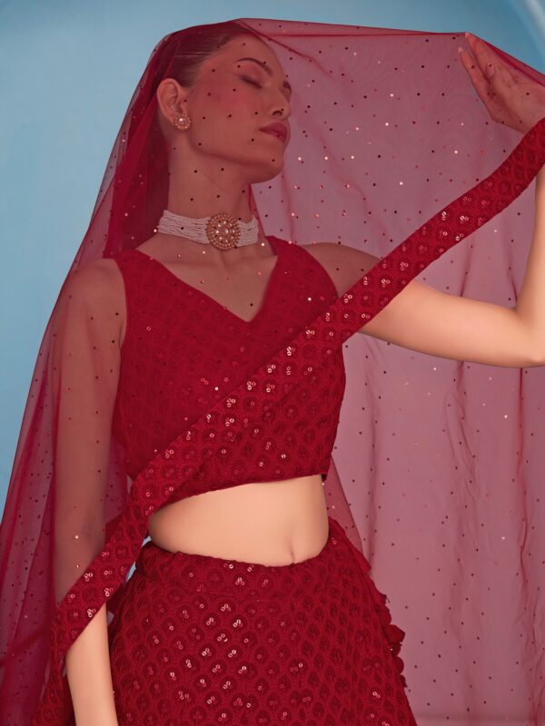 Make Stylish Look With This Red Color Georgette Lehenga choli. - Image 7