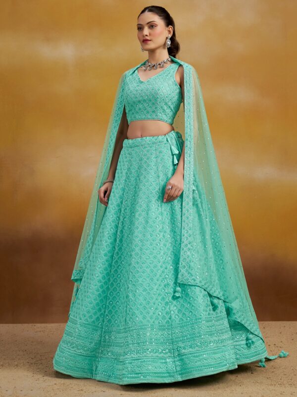 Make Stylish Look With This Sky Color Georgette Lehenga choli. - Image 3