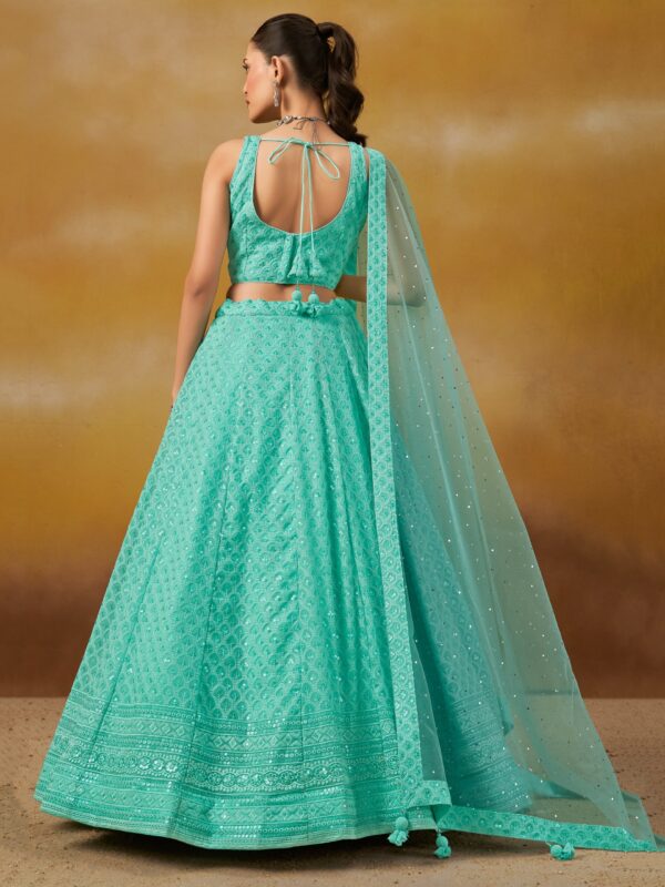 Make Stylish Look With This Sky Color Georgette Lehenga choli. - Image 4