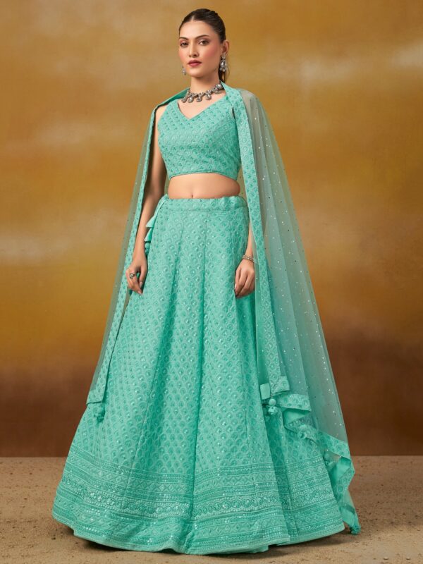 Make Stylish Look With This Sky Color Georgette Lehenga choli. - Image 6