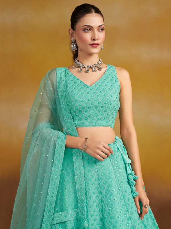 Make Stylish Look With This Sky Color Georgette Lehenga choli. - Image 7