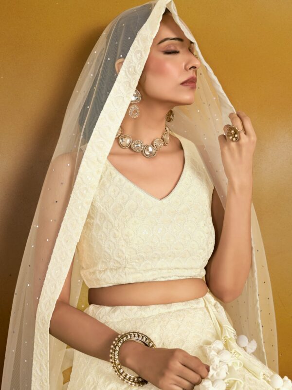 Make Stylish Look With This White Color Georgette Lehenga choli. - Image 3