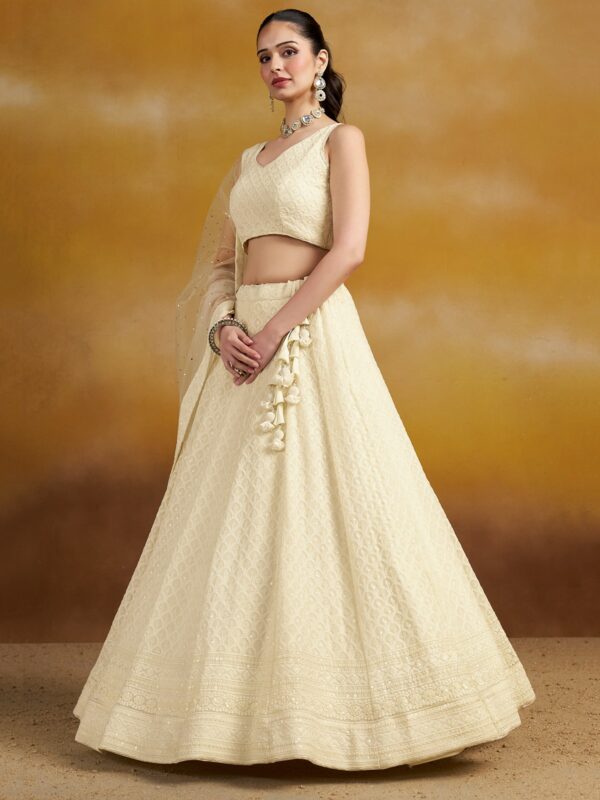 Make Stylish Look With This White Color Georgette Lehenga choli. - Image 5