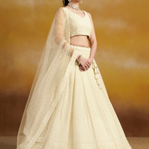 Make Stylish Look With This White Color Georgette Lehenga choli.