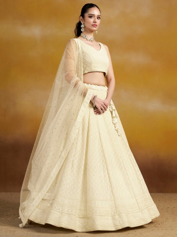 Make Stylish Look With This White Color Georgette Lehenga choli.