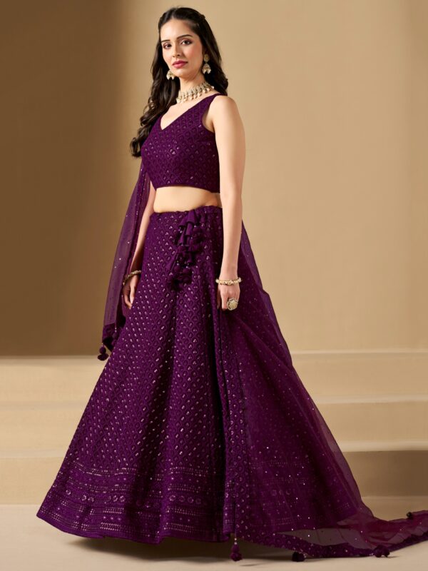 Make Stylish Look With This Wine Color Georgette Lehenga choli. - Image 5