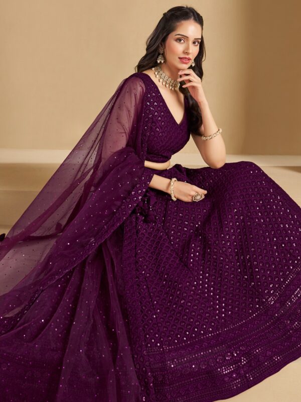 Make Stylish Look With This Wine Color Georgette Lehenga choli. - Image 4