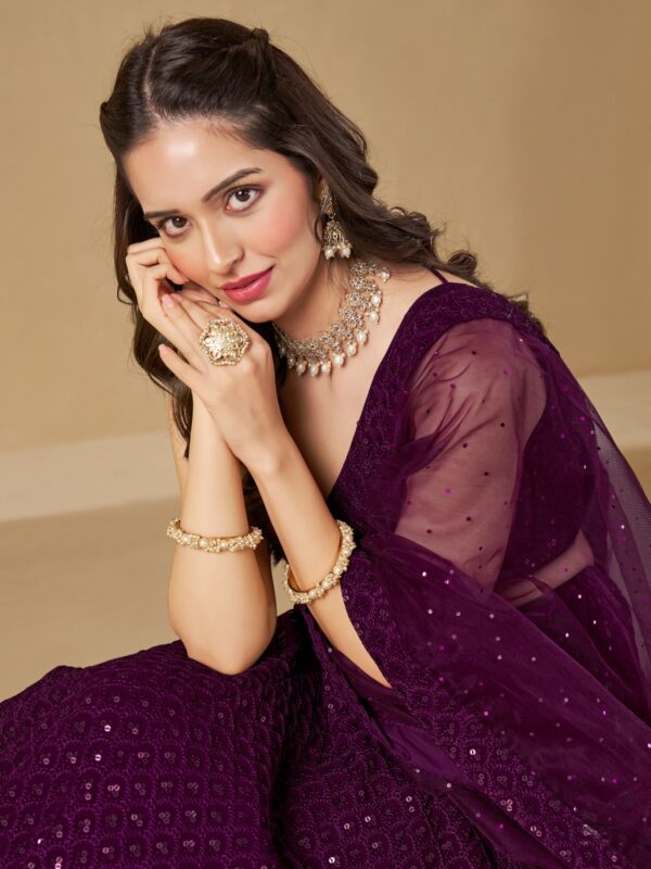 Make Stylish Look With This Wine Color Georgette Lehenga choli. - Image 2