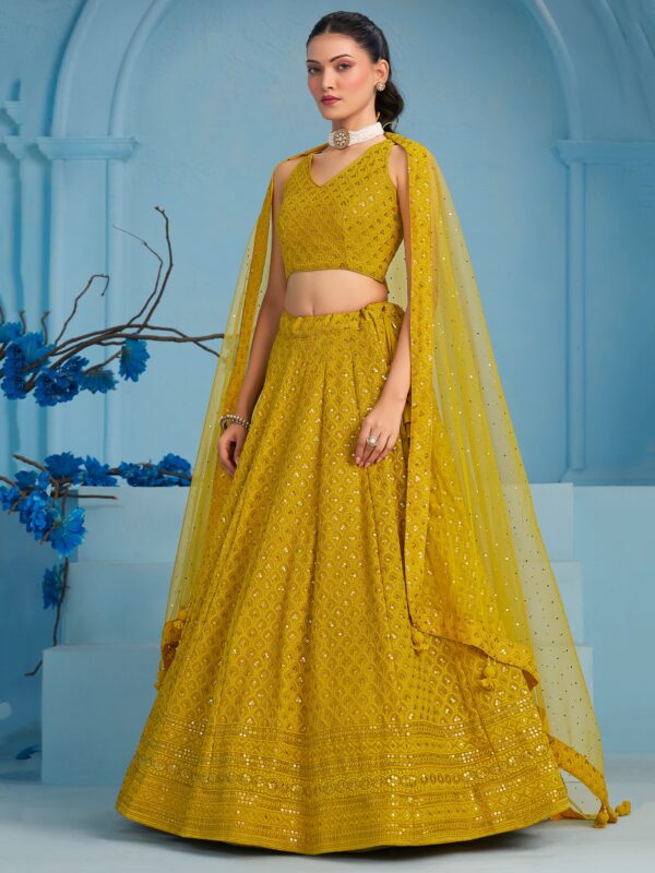 Make Stylish Look With This Yellow Color Georgette Lehenga choli. - Image 4