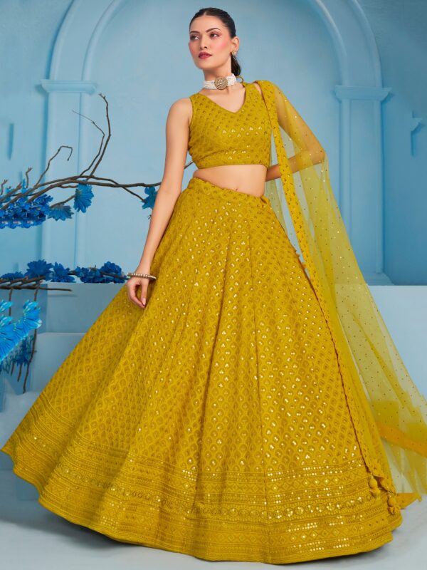 Make Stylish Look With This Yellow Color Georgette Lehenga choli. - Image 6