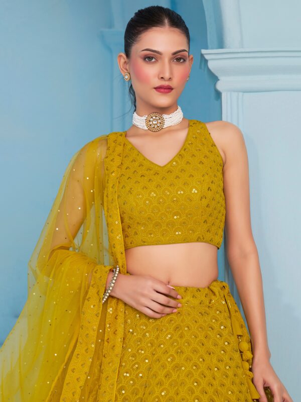 Make Stylish Look With This Yellow Color Georgette Lehenga choli. - Image 2