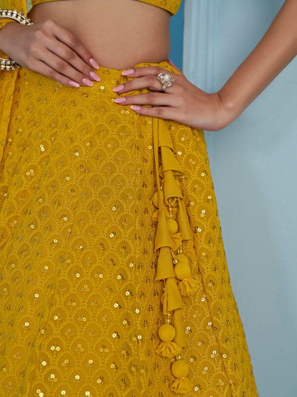 Make Stylish Look With This Yellow Color Georgette Lehenga choli. - Image 7