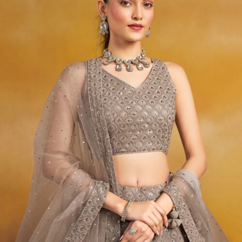 Make Stylish Look With This Grey Georgette Lehenga choli.