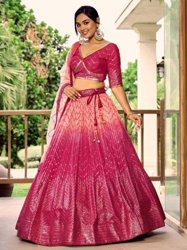 Pink sequins Chinon Reception wears Lehenga choli For Girls. - Image 2