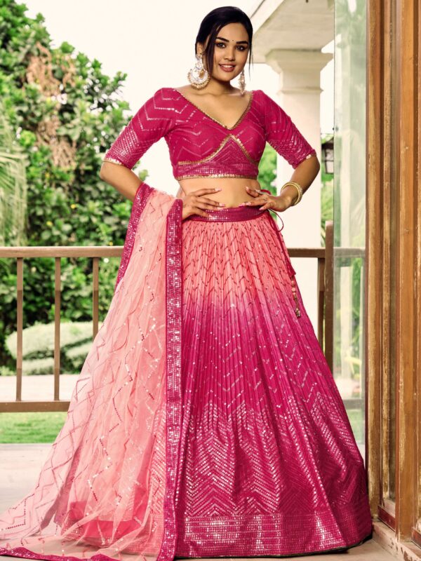 Pink sequins Chinon Reception wears Lehenga choli For Girls. - Image 3