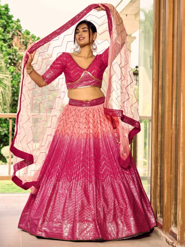 Pink sequins Chinon Reception wears Lehenga choli For Girls.