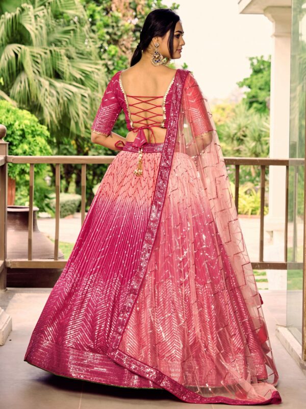 Pink sequins Chinon Reception wears Lehenga choli For Girls. - Image 4