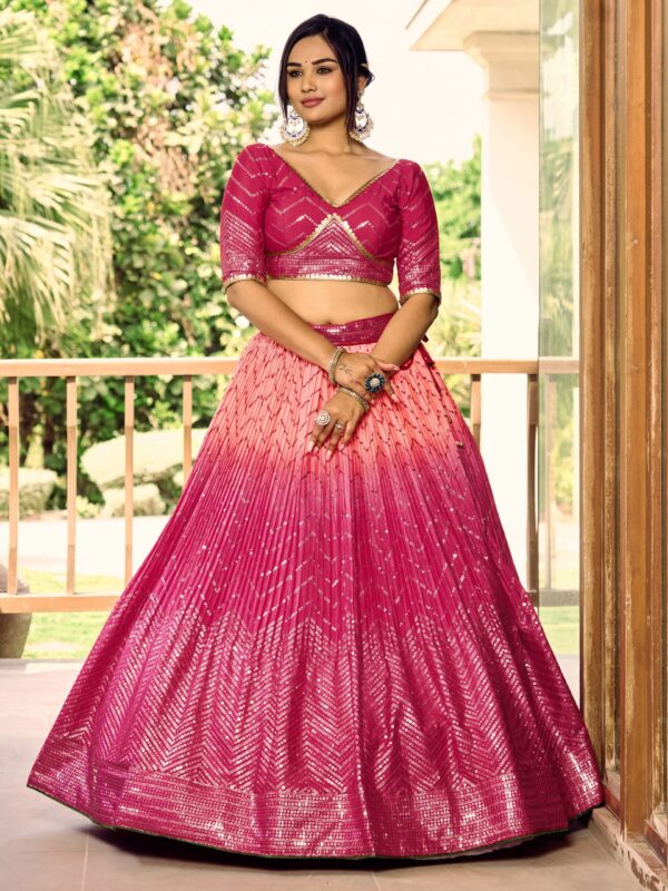 Pink sequins Chinon Reception wears Lehenga choli For Girls. - Image 5
